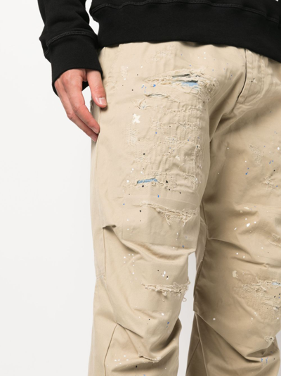 Shop Dsquared2 Distressed-effect Cotton Cropped Trousers In Neutrals