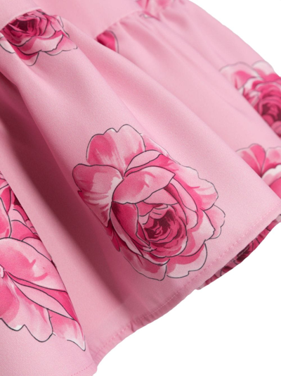 Shop Monnalisa Rose-print Tiered-skirt Dress In Pink