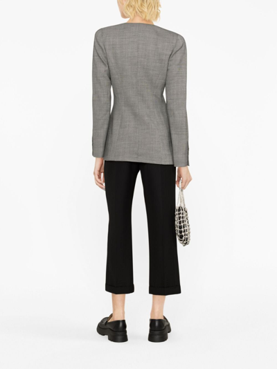 Shop Alessandra Rich Collarless Double-breasted Virgin-wool Blazer In Grey