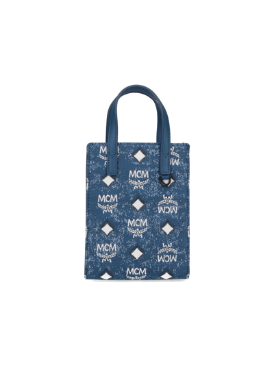 Shop Mcm 'aren' Mini Tote Bag In Blue
