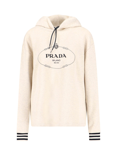 Shop Prada Logo Hoodie In Beige