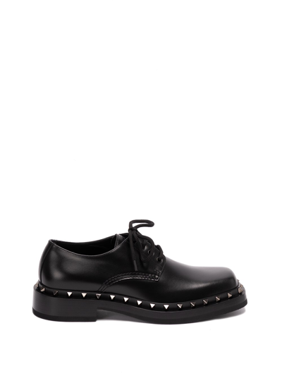 Shop Valentino `rockstud` Leather Lace-up Shoes In Black  