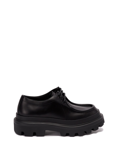 Shop Dolce & Gabbana Brushed Leather `trek` Derby Shoes In Black  