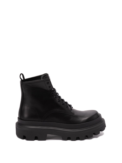 Shop Dolce & Gabbana Brushed Leather Combat Boots In Black  
