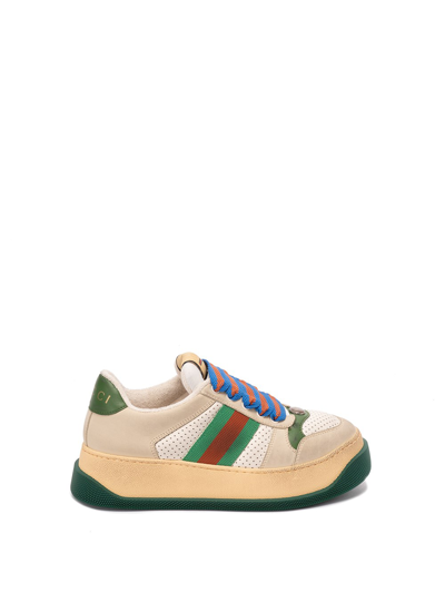 Shop Gucci Leather Sneakers In Beige