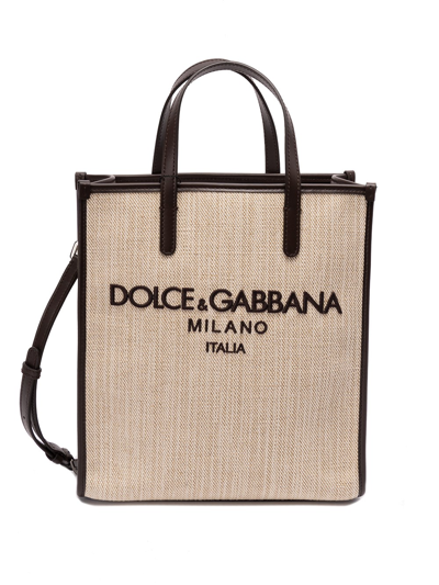 Shop Dolce & Gabbana Tote With Logo In Beige