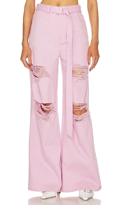 Shop Lapointe Stretch Cotton Twill Distressed High Waist Jean In Pink
