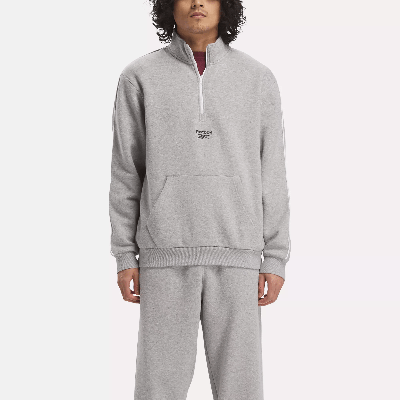 Shop Reebok Men's  Identity Vintage Sport Quarter-zip Sweatshirt In Grey
