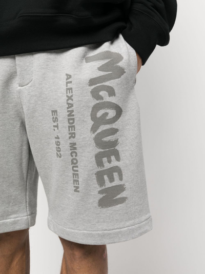 Shop Alexander Mcqueen Graffiti-print Track Shorts In Grey