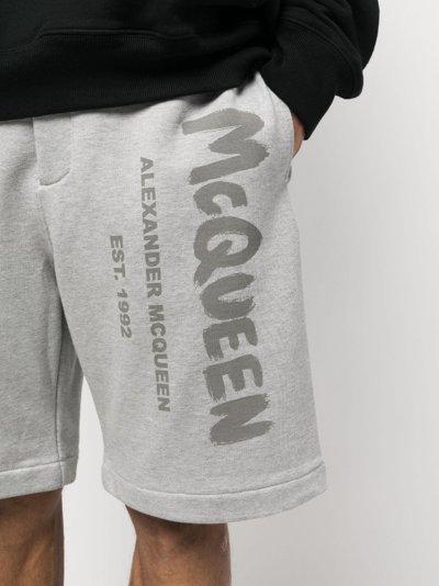 Alexander Mcqueen Alexander Mc Queen Bermuda Shorts With Graffiti Logo Print In Grey