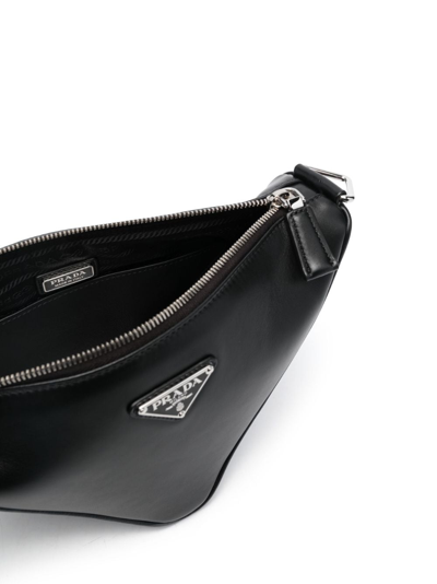 Prada Triangle Logo Plaque Crossbody Bag In Black