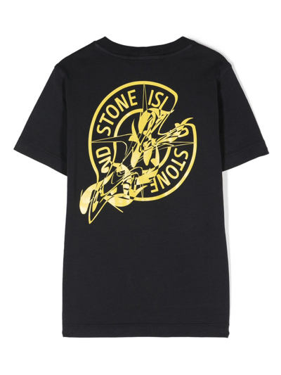 Shop Stone Island Junior Logo-print Cotton T-shirt In Blue