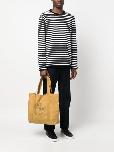 Shop Maison Kitsuné Palais Royal Logo-print Tote Bag In Yellow