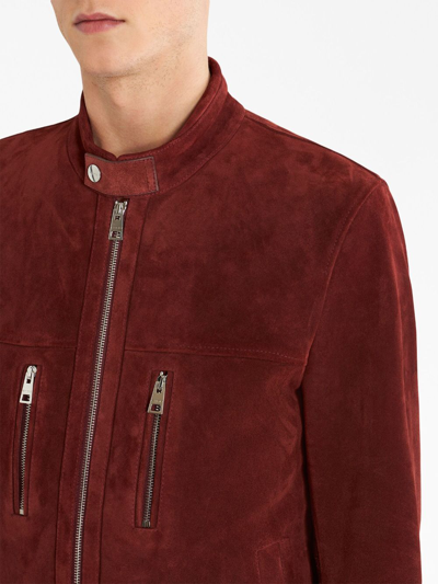 Shop Etro Logo-embroidered Suede Coat In Red