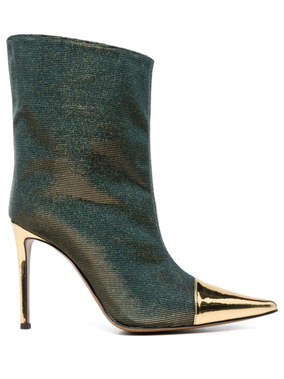 Shop Alexandre Vauthier 100mm Iridescent-effect Pointed Boots In Gold