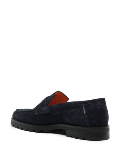 Shop Santoni Almond-toe Penny Loafers In Blue