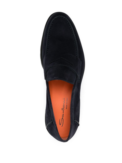 Shop Santoni Almond-toe Penny Loafers In Blue