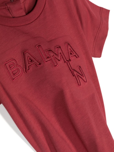 Balmain Logo-embroidered Cotton T-shirt In Red