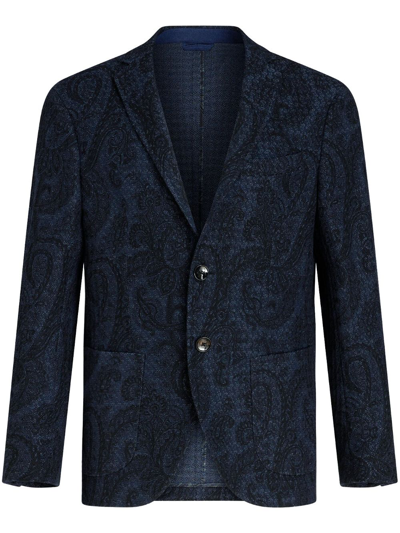 Shop Etro Paisley-print Cotton Blazer In Blue
