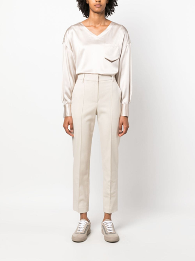 Shop Brunello Cucinelli Monili Bead-embellished Silk-blend Blouse In Neutrals