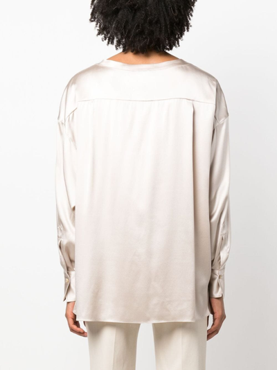 Brunello Cucinelli Monili Bead-embellished Silk-blend Blouse In Neutrals