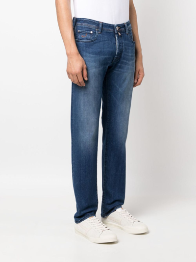 Jacob Cohen Denim Trousers With Belt Loops And Contrast Stitching In Blue