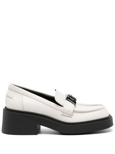 Shop Furla 58mm Logo-plaque Leather Loafers In Neutrals
