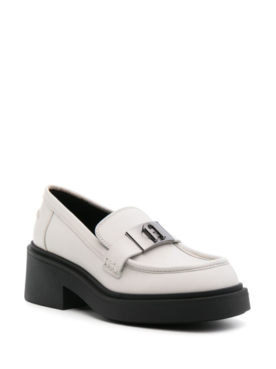 Shop Furla 58mm Logo-plaque Leather Loafers In Neutrals