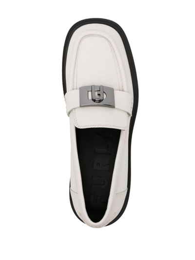 Shop Furla 58mm Logo-plaque Leather Loafers In Neutrals