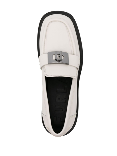Furla 58mm Logo-plaque Leather Loafers In Neutrals