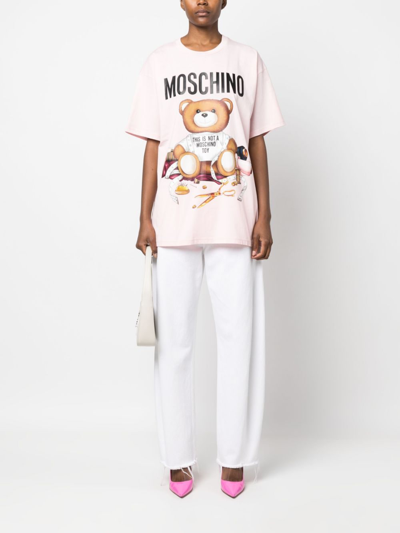 Shop Moschino Teddy Bear-print Cotton T-shirt In Pink