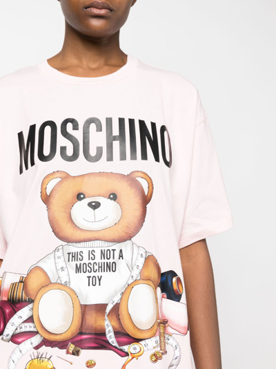 Shop Moschino Teddy Bear-print Cotton T-shirt In Pink