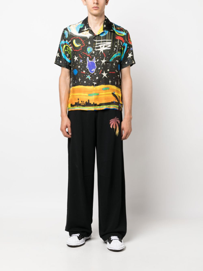 Shop Palm Angels Starry Night Bowling Shirt In Black