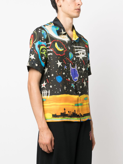 Shop Palm Angels Starry Night Bowling Shirt In Black