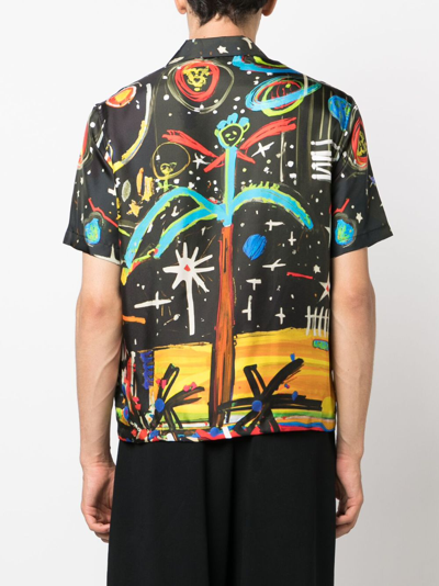 Shop Palm Angels Starry Night Bowling Shirt In Black