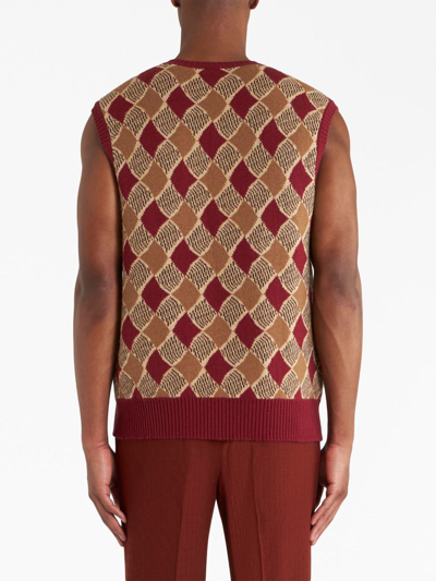 Shop Etro Logo-embroidered Sleeveless Wool Vest In Red