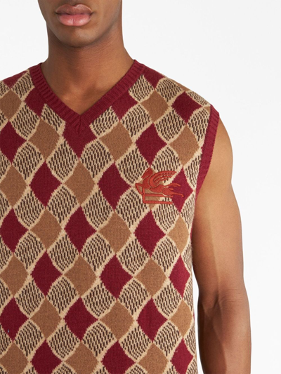 Shop Etro Logo-embroidered Sleeveless Wool Vest In Red