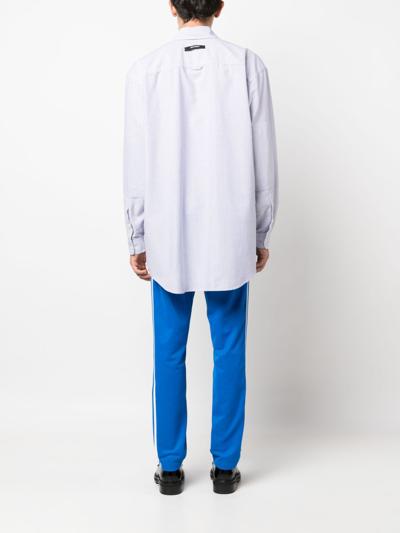 Shop Palm Angels Stripe-print Long-sleeve Shirt In Blue