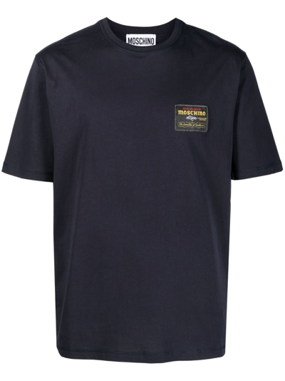 Shop Moschino Logo-patch Cotton T-shirt In Blue