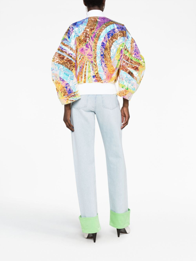 Shop Pucci Iride-print Iridescent Bomber Jacket In Orange