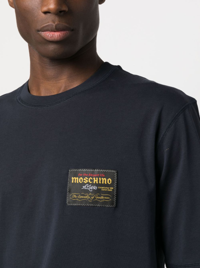 Shop Moschino Logo-patch Cotton T-shirt In Blue