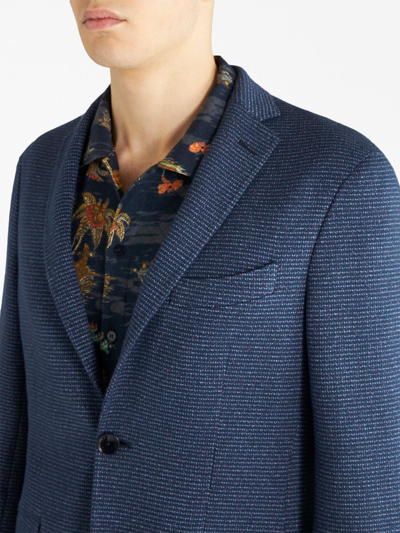 Shop Etro Notched-lapels Jersey Blazer In Blue