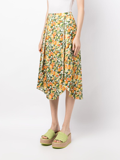 Shop Stella Mccartney Fruit-print Midi Silk Skirt In Green