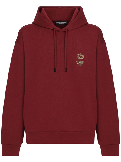 Shop Dolce & Gabbana Logo-embroidered Pullover Hoodie In Red