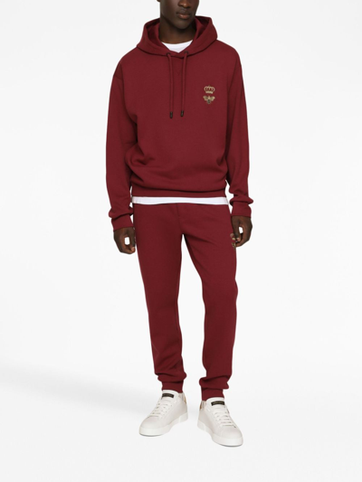 Shop Dolce & Gabbana Logo-embroidered Pullover Hoodie In Red