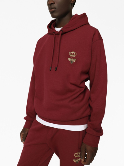 Shop Dolce & Gabbana Logo-embroidered Pullover Hoodie In Red