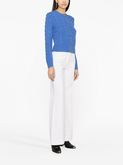 Shop Polo Ralph Lauren Cable-knit Wool-cashmere Cardigan In Blue