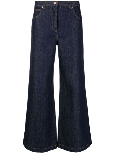 Aspesi High-waisted Wide-leg Jeans With Flared Silhouette In Blue
