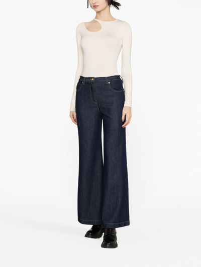 Aspesi High-waisted Wide-leg Jeans With Flared Silhouette In Blue