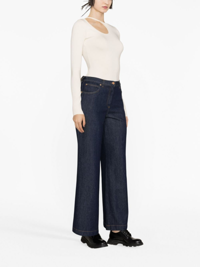 Aspesi High-waisted Wide-leg Jeans With Flared Silhouette In Blue